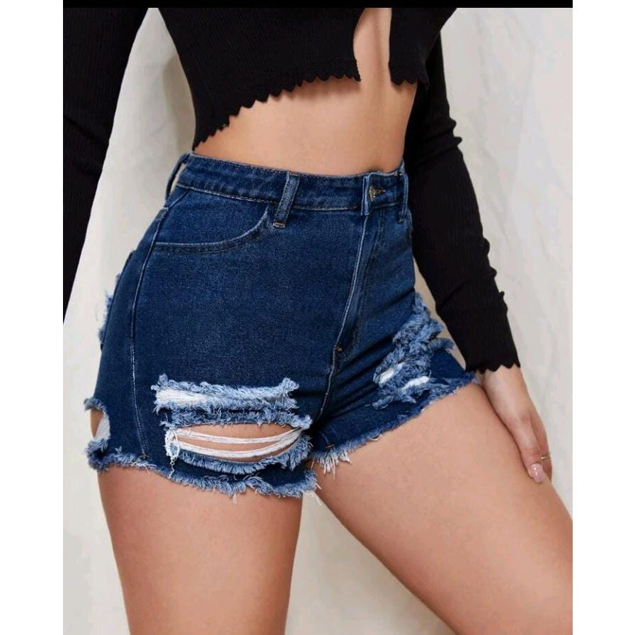 Shorts Jeans Feminino Modelo Sexy Cintura Alta Com Rasgado Cós Alto Empina  Bumbum Destroyd Na Bunda