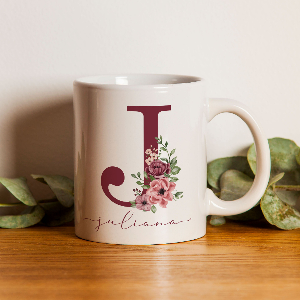 Caneca Personalizada - Letra floral + SEU NOME | Shopee Brasil