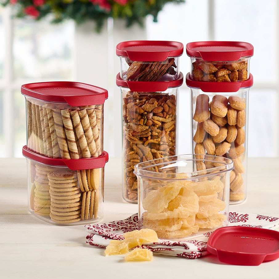 Kit 6 Modulares Clear Transparente com Tampa Vermelho Tupperware ...