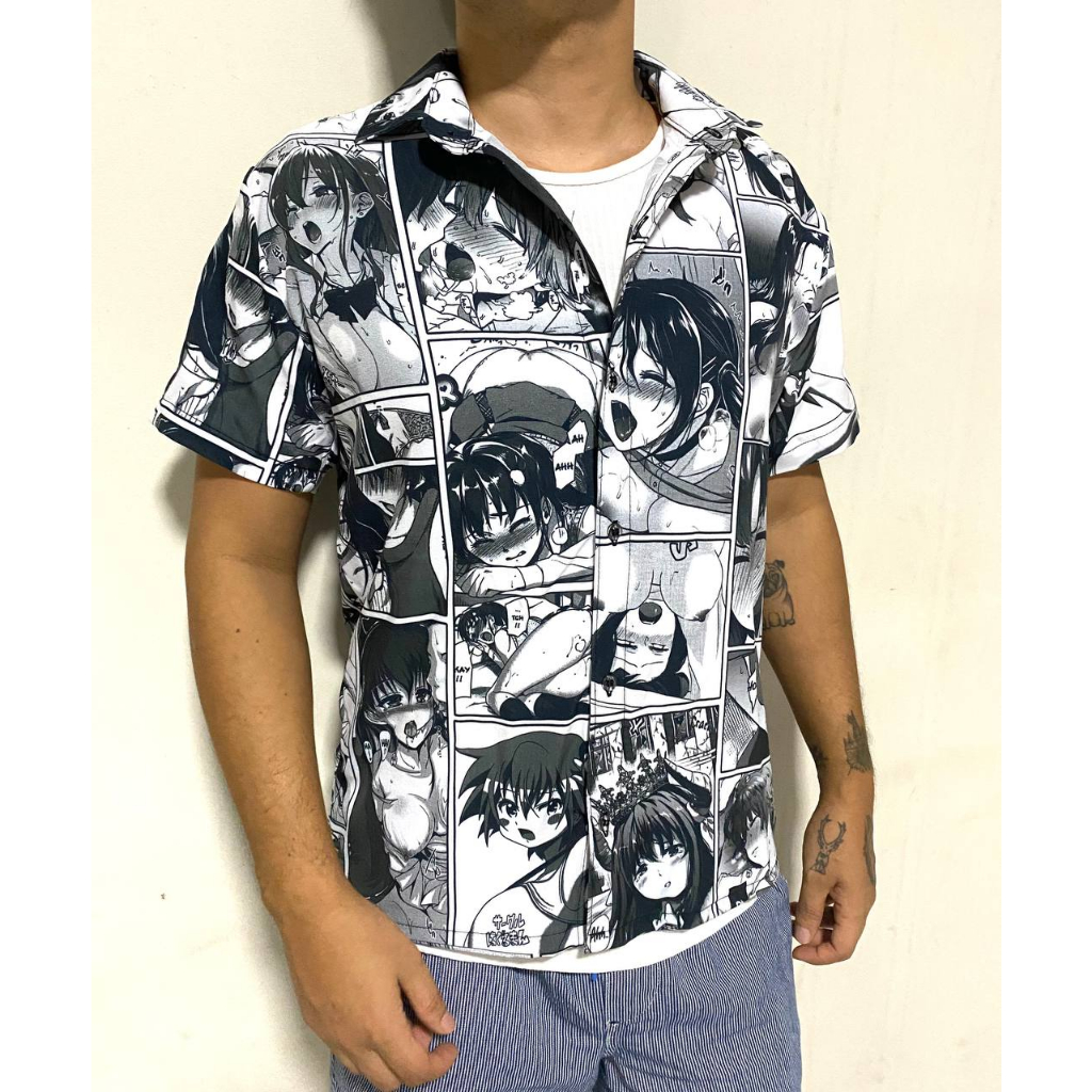 Camisa de botão anime hentai versão mangá otaku geek