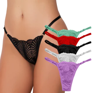 Kit Com 3, 5 Ou 10 Calcinhas Tanga de Renda Rendada Fio Duplo Lingerie Feminina Sensual Sexy Tecido Macio Confortável Não Machuca em Romantic