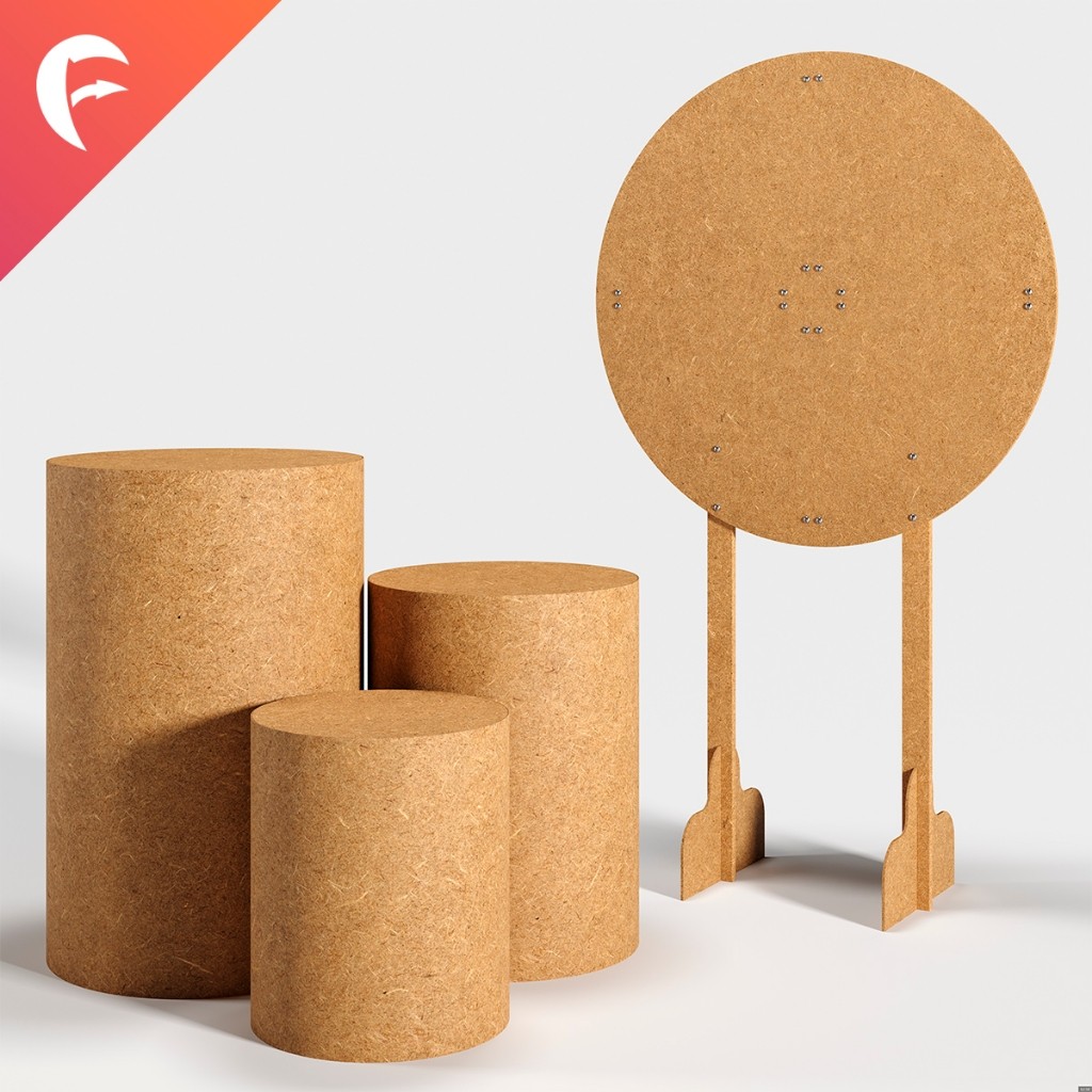 Jogo Decoração Para Festas Trio de Cilindro Liso e Painel Redondo Liso P Mdf Cru