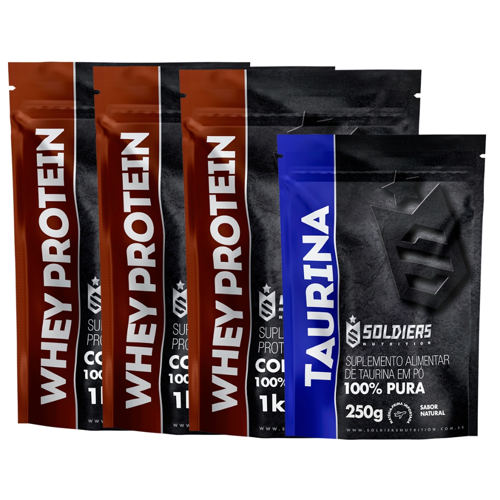 Kit: Whey Protein Concentrado 3Kg + Taurina 250g – 100% Importado – Soldiers Nutrition