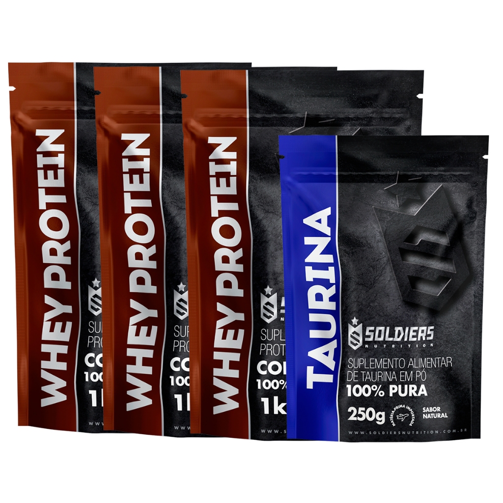 Kit: Whey Protein Concentrado 3Kg + Taurina 250g - 100% Importado - Soldiers Nutrition