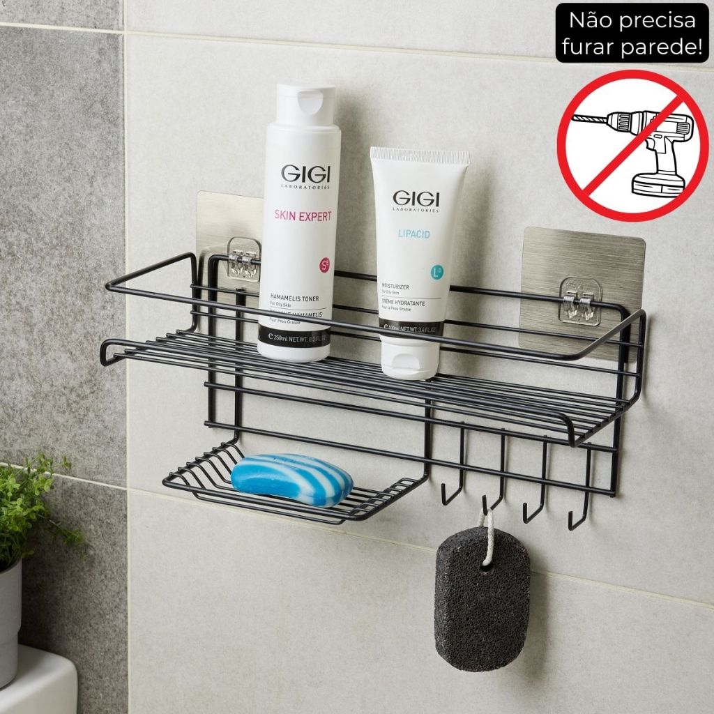 Suporte Shampoo Organizador Prateleira Banheiro Cozinha Suporte Adesivo Sem Furos Para Parede Alumínio Qualidade Premium