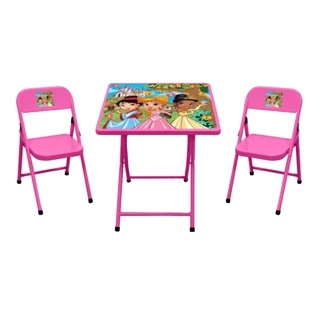Mesinha Infantil Didática Para Criança 2 Cadeiras Aço Rosa