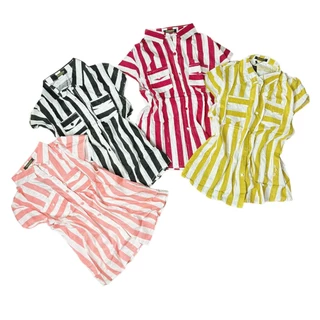 Blusa Estilo Regata Social Listrada Feminina Tecido Com Botão Verão