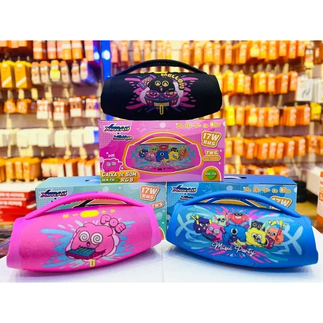Caixa de som bluetooth Infantil para Criança Original XTRAD X JELLIEMONS 17W RMS XDG-324 Blueconnect, Rádio FM, USB, Cartão TF, AUX e TWS*