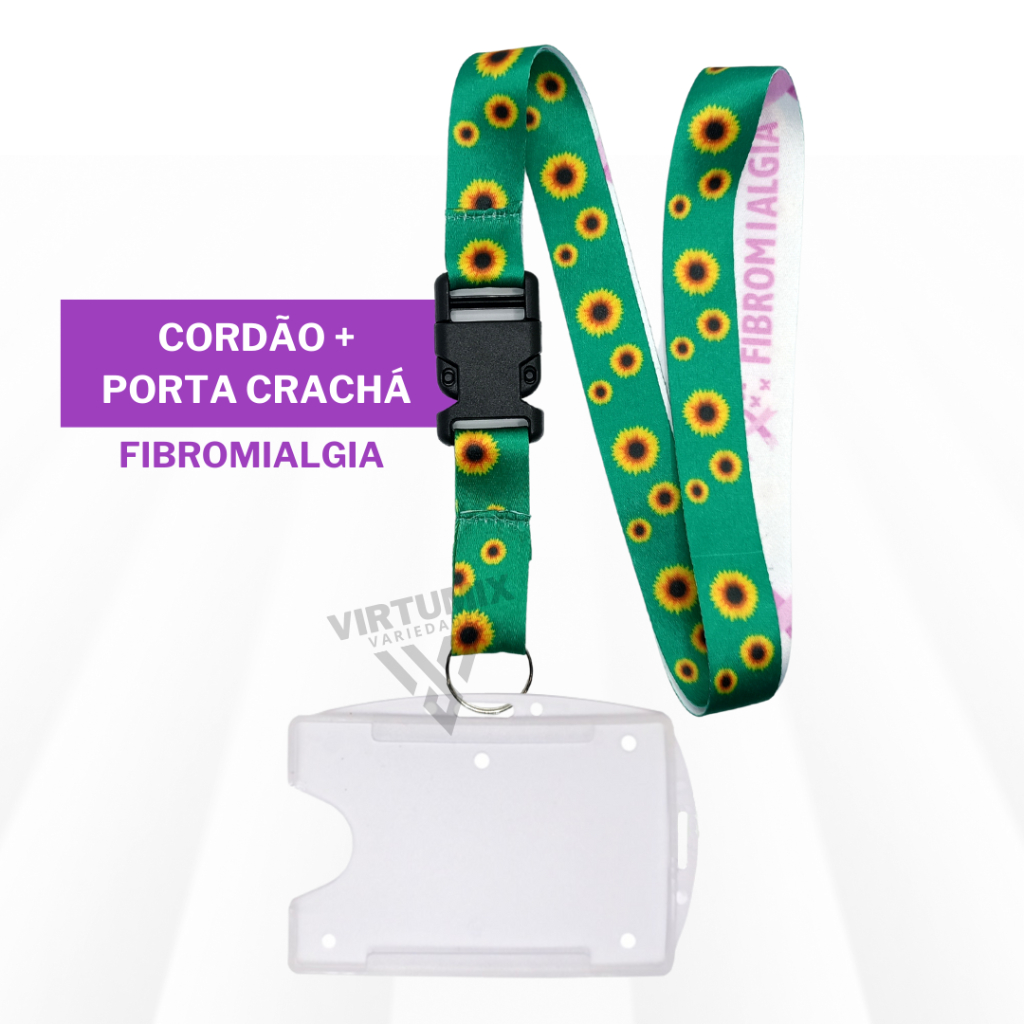 Kit Cordão Fibromialgia com Porta Crachá Horizontal e Vertical Transparente