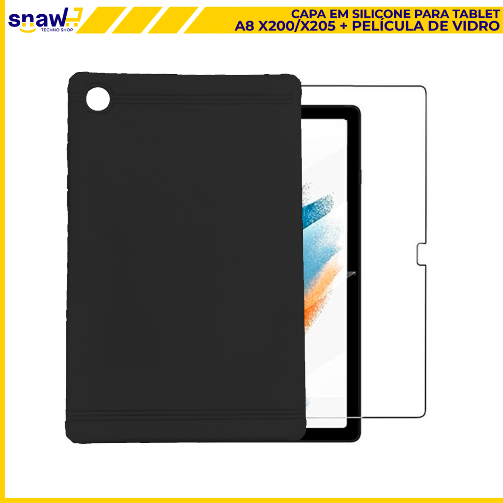 Capa em TPU Silicone para Tablet Samsung Tab A8 X200/X205 10.5'' Polegadas + Película de Vidro 9H