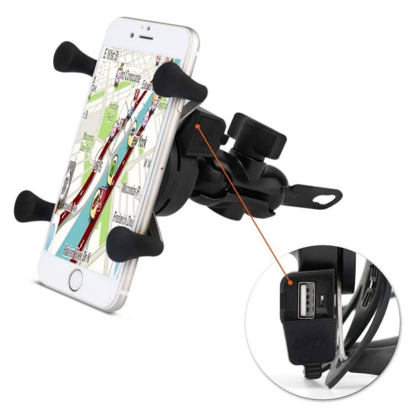 Suporte Garra Para Celular Moto Universal Com Carregador Usb