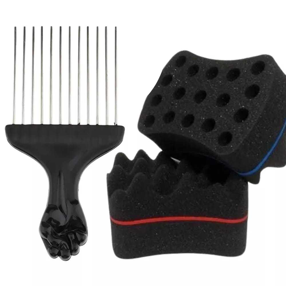Kit Esponja Nudred E Pente Garfo Black Power Cabelo Crespo Afro ...