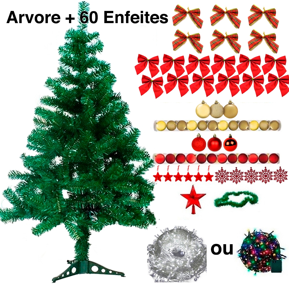 Kit Arvore de Natal 1,20m 120Galhos + acessórios Pisca Pisca bolas de natal enfeites