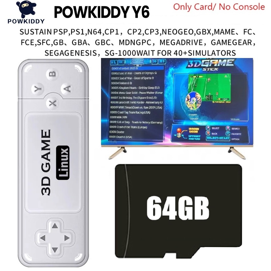 Cartão Micro SD 64GB Backup p/ Retrô Vídeo Game Stick Powkiddy Y6 (Emuelec 4.5/AmLogic S905X2)