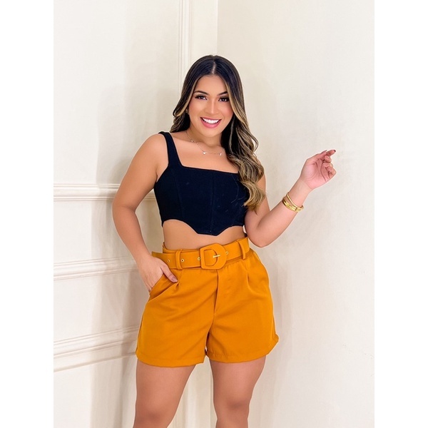 Shorts social cintura store alta com cinto