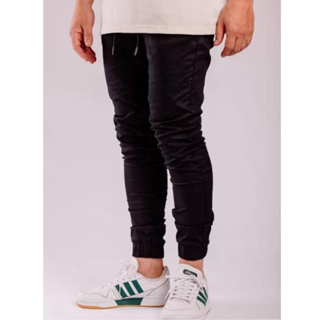 calça masculina jogger jeans slim sarja com elastico joguer apertada  elastico elastano