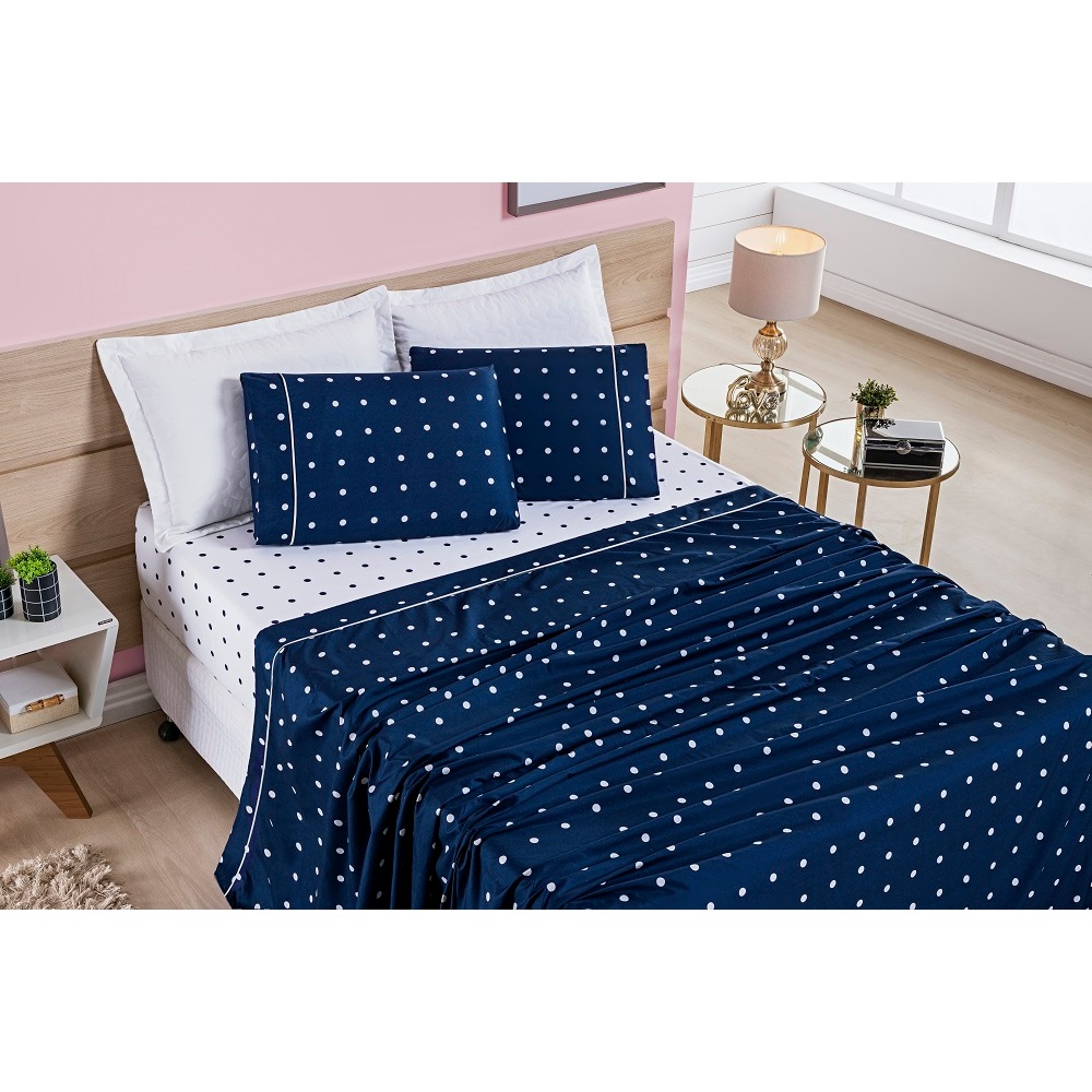 Jogo De Cama Queen 4 Peças Petit Poá - Micropercal 200 Fios