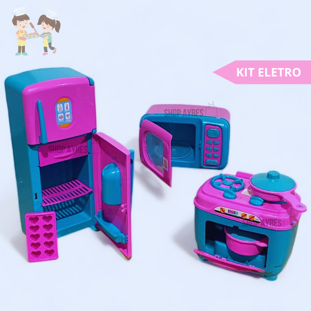 Kit Mini Brinquedo Cozinha Fogão E Microondas