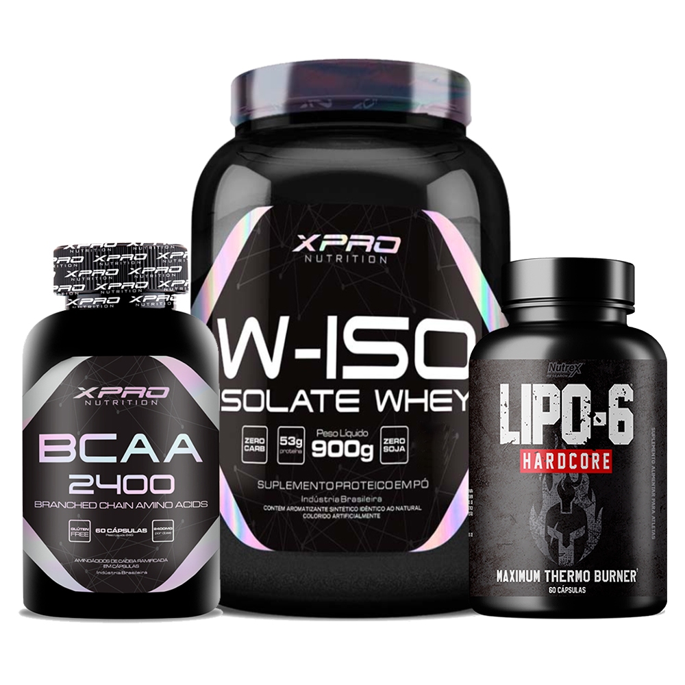 Kit Termogênico Lipo 6 Black – Nutrex + BCAA 2400 60 Cáps+ Whey Protein W-Iso 900g – XPRO Nutrition