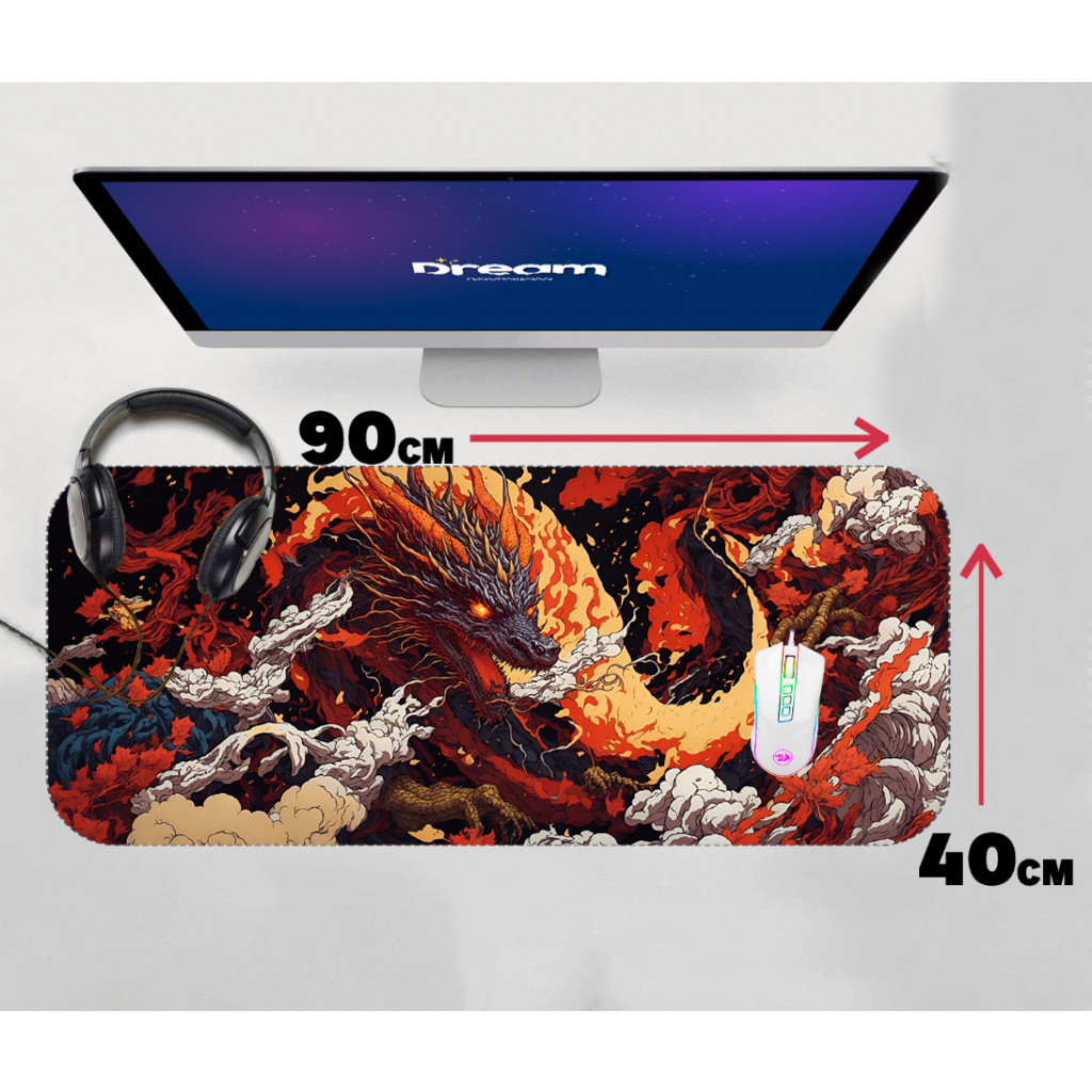 Mouse Pad Gamer Dragão de fogo 90x40 70x30 45x30 Personalizado mousepad extra grande chines japones