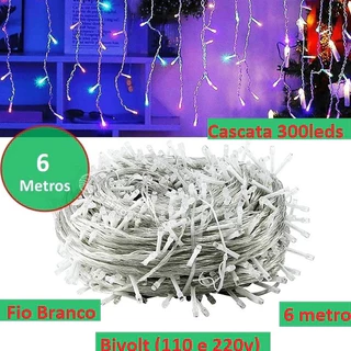 Cascata 300 Leds 6M 8 Funções Pisca Pisca Bivolt Natalina Uso Interno E Externo Fio Branco em Oferta na Shopee