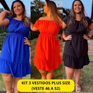 KIT 3 Vestidos Curtos Vestido Curto Feminino Plus Size Ciganinha Ombro a Ombro Tecido Duna