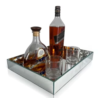 Bandeja Espelhada Decorativa Retangular Decoração Em Espelho De Servir Bar, Bebidas, Festas, Escritório, Café, Decoração Luxo Grande 30x40cm