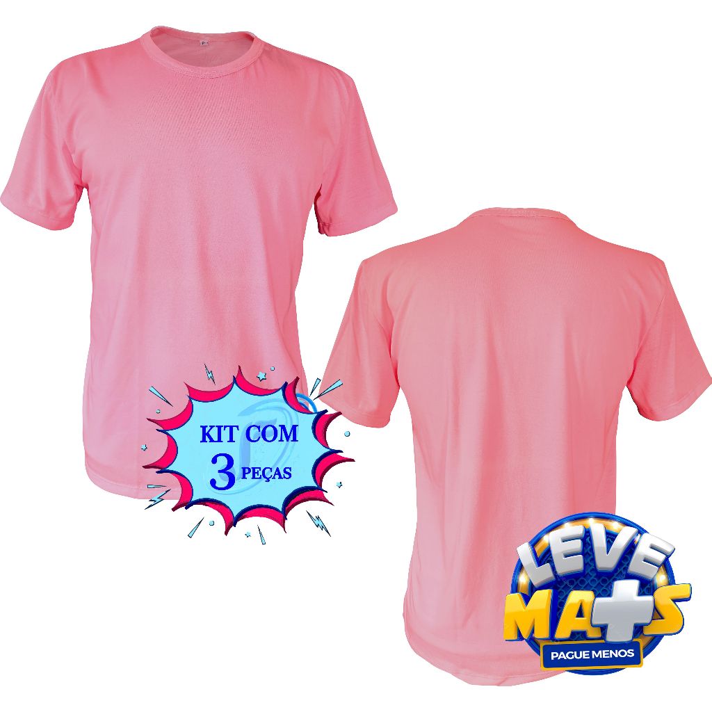 Camiseta Básica Rosa Claro Lisa - 100% Poliéster Masculina