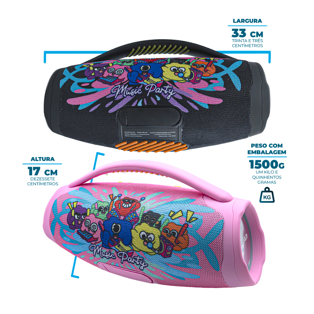 Caixa de Som Bluetooth Infantil RGB JellyMonsters Personagens