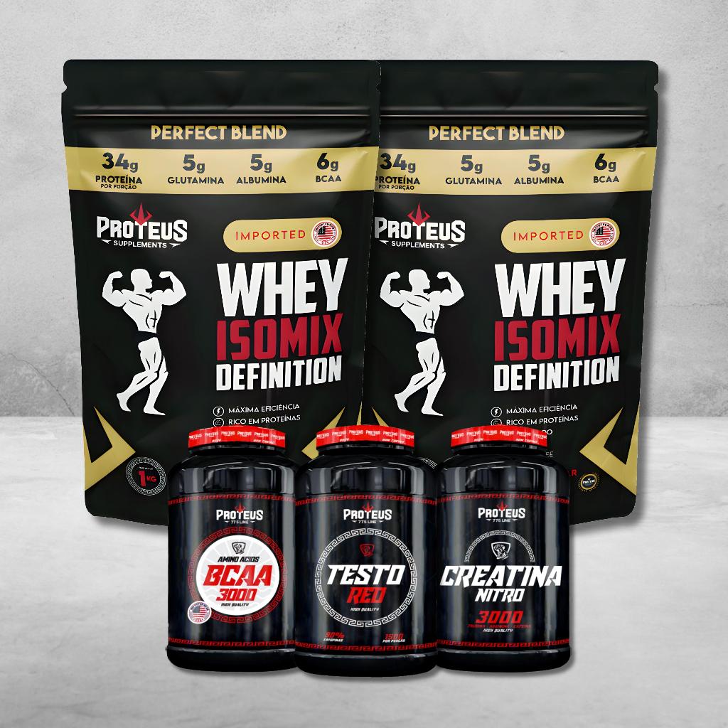 Kit Whey Protein 34gr Iso 2kg + Creatina + Bcaa + Pos Treino