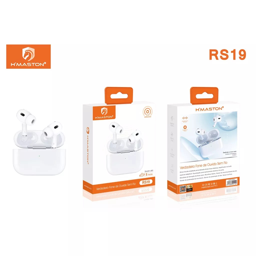 Fone Bluetooth Sem FioRedução de ruído ativa H'maston Rs-19 5.3 Original Para Corridas Jogos