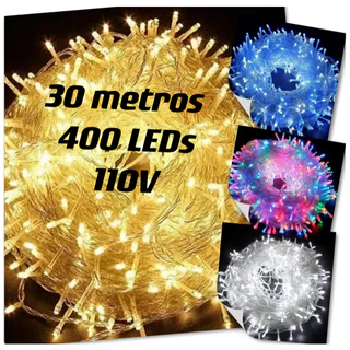 Pisca Fio Transparente 400 Leds 8f 127v 30metros Branco/Branco Quente/Azul/ Colorido