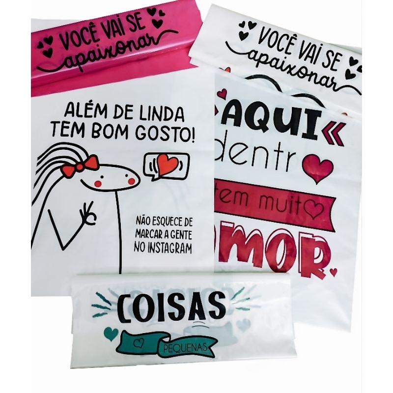 SACOLA PLASTICA ALÇA VAZADA BOCA DE PALHAÇO 30x40 (C/50UN) FRASES ESTAMPADAS
