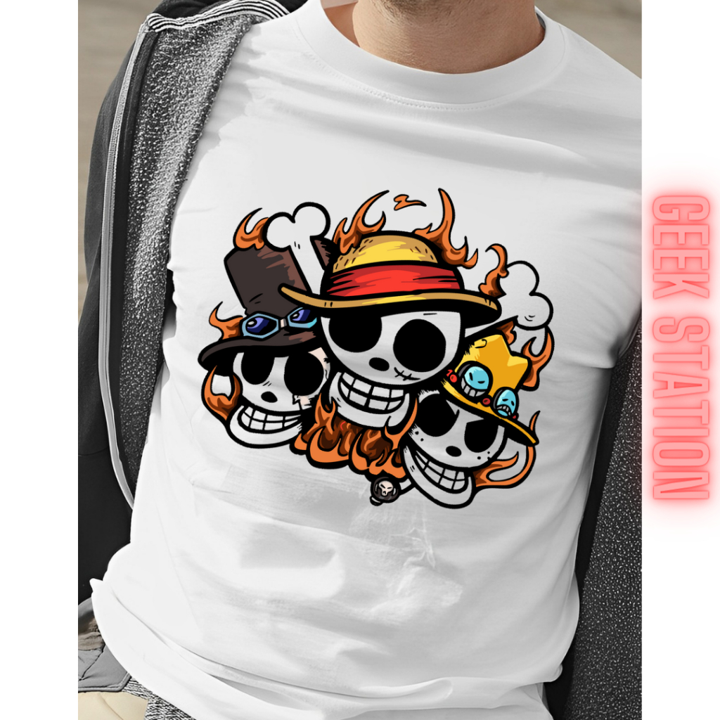 Camiseta One Piece Luffy Ace Sabo Unissex Anime - Kamisetas Otaku