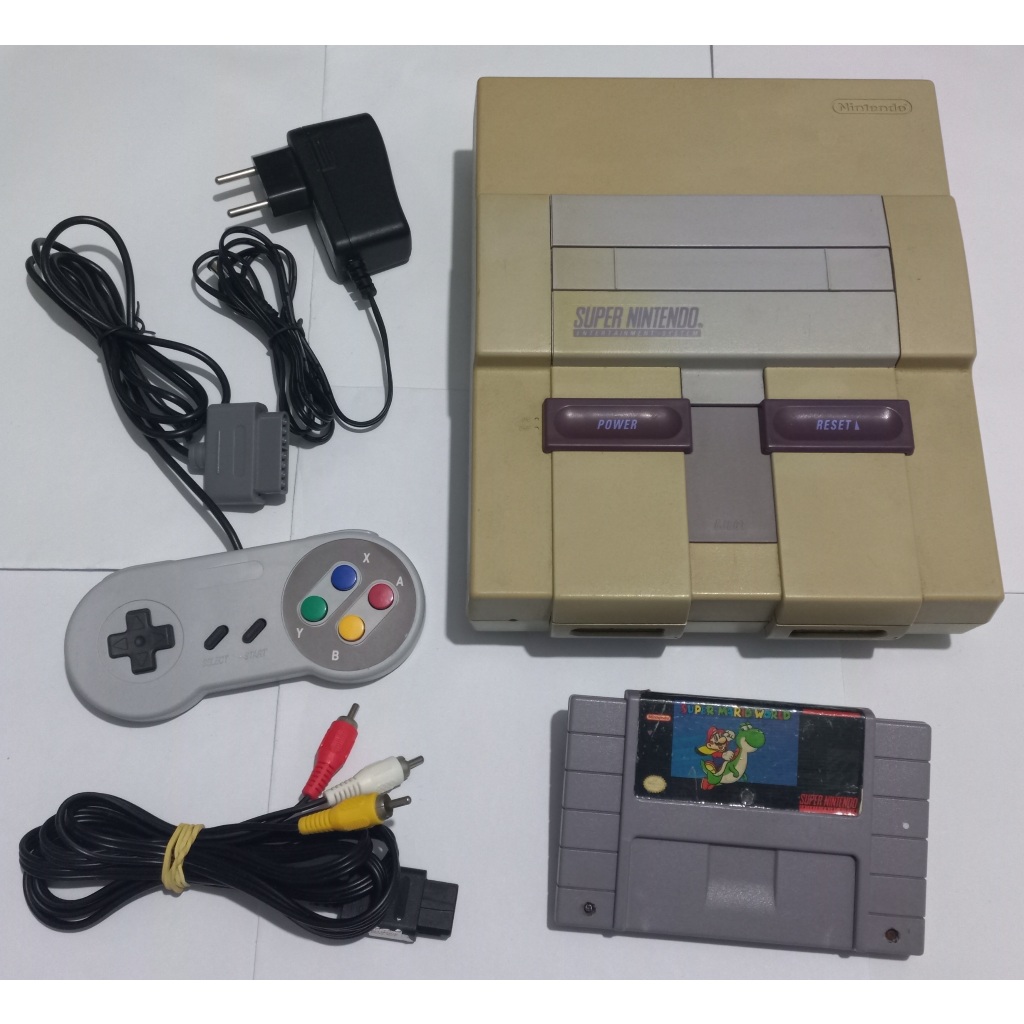 SUPER NINTENDO + JOGO SUPER MARIO WORLD em Oferta na Shopee