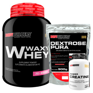 Kit Whey Protein Waxy Whey Pote 2kg + Power Creatina 100g + Dextrose Pura 900g - Suplementos Para Ganho de Massa Muscular - Bodybuilders