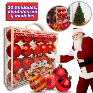 Kit 20 Bolas De Natal Grande 6cm Decorada Lisa Fosca Com Glitter Pendente Enfeita Decoração Natalina Árvore Vermelha