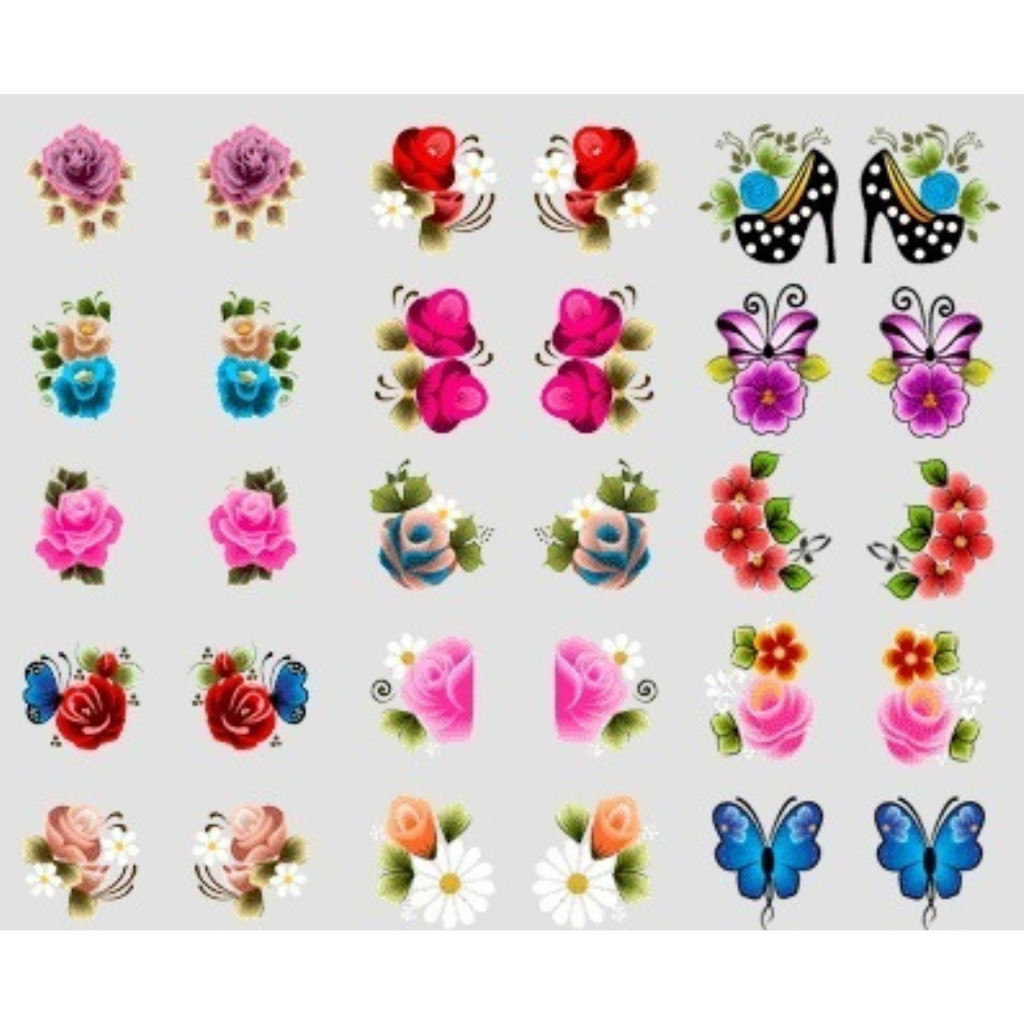 Adesivos de Unhas 1080 Desenhos Femina 3d Flores Borboletas