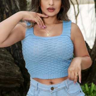 Cropped de Malharia Perfeito Com Detalhes que Realça o Busto Top Fashion