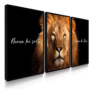Quadro Decorativo Sala Leão Nunca Foi Sorte Sempre Foi Deus Com Moldura