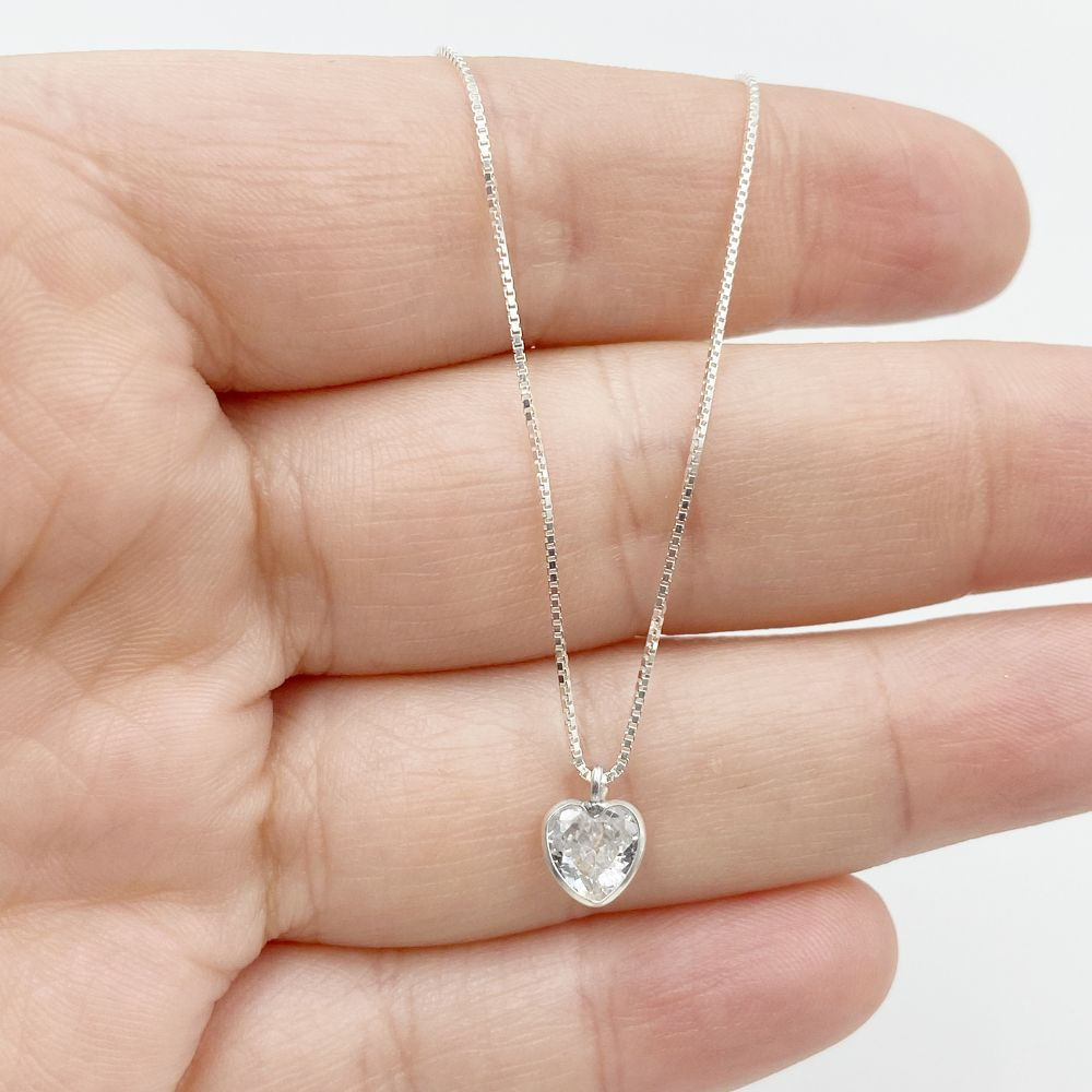 Colar Prata 925 Ponto de Luz coração 50cm / 60cm / 70cm