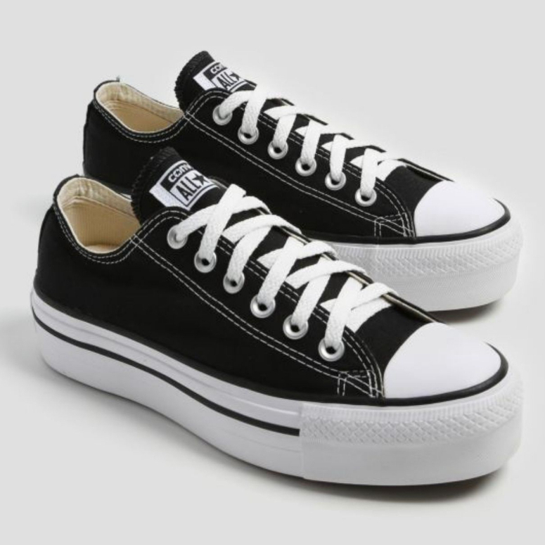 Tênis Plataforma Feminino Casual Lona e Couro Clássico Modelo Confortável Oferta Especial