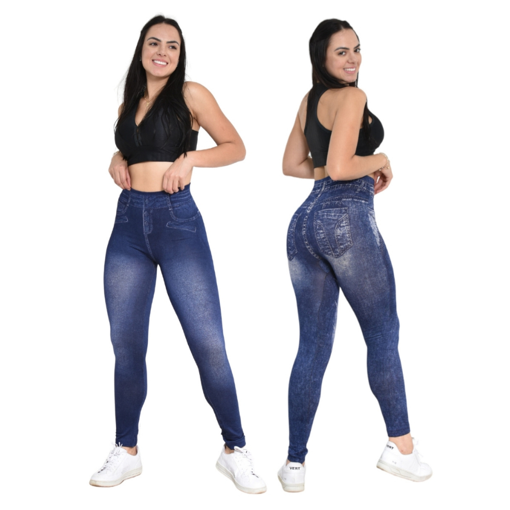 2 Calça Legging Fake Imita Jeans Fitness