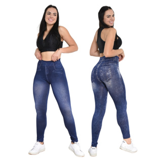 Calça Legging Fake Jeans Flanelada