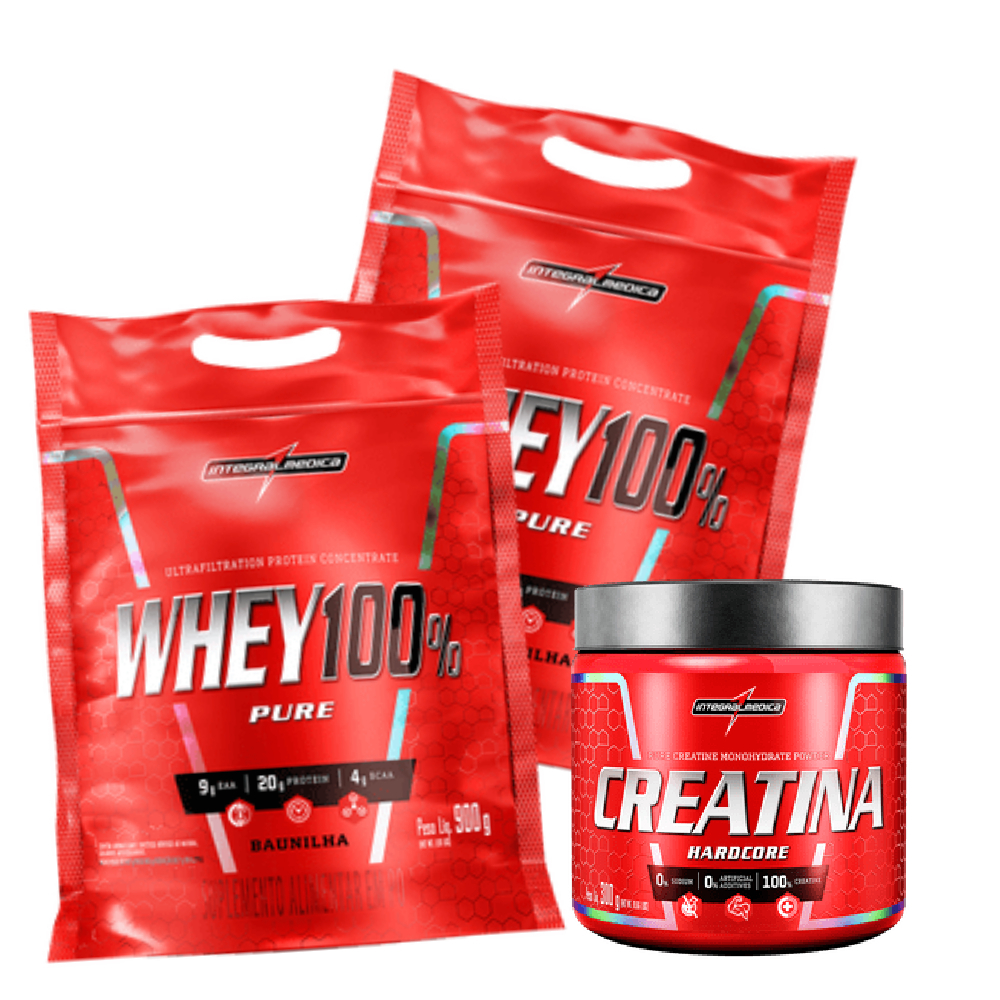 2X REFIL WHEY PROTEIN 100% 900G+CREATINA 300G-INTEGRALMÉDICA