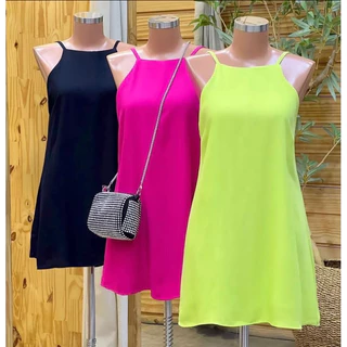 Vestido curto soltinho feminino alça regulagem crepe twill
