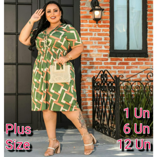 Vestido Plus Size Feminino Fransido no Peito Elástico Cintura Tecido Romantic Várias Estampas Revenda