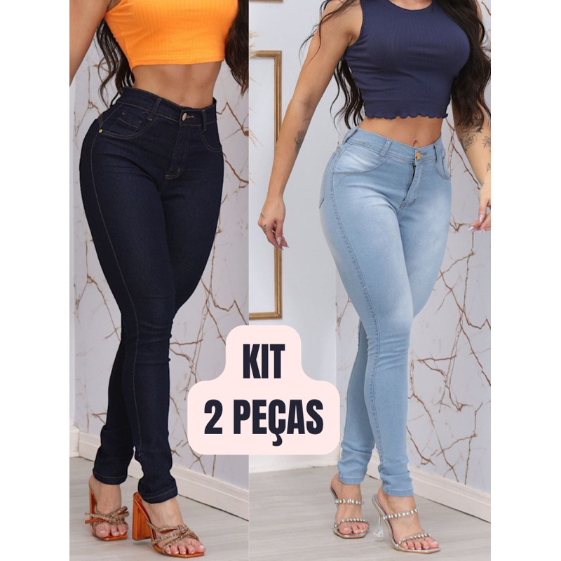 Kit 2 Calças Jeans Feminina Skinny com muita Lycra Modelo Levanta Bumbum
