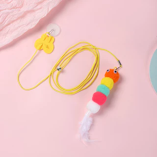 Brinquedo lagarta Pompom Para Gato - elástico c/ ventosa de grudar