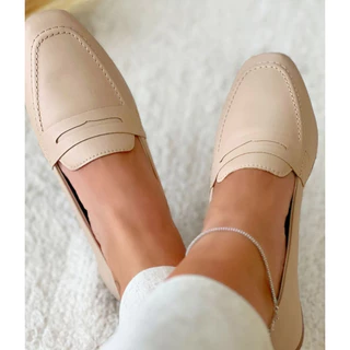 Sapatilha Mocassim Feminina Nude Sapato Sola Baixa Moda Casual Confortável Tendência Lançamento